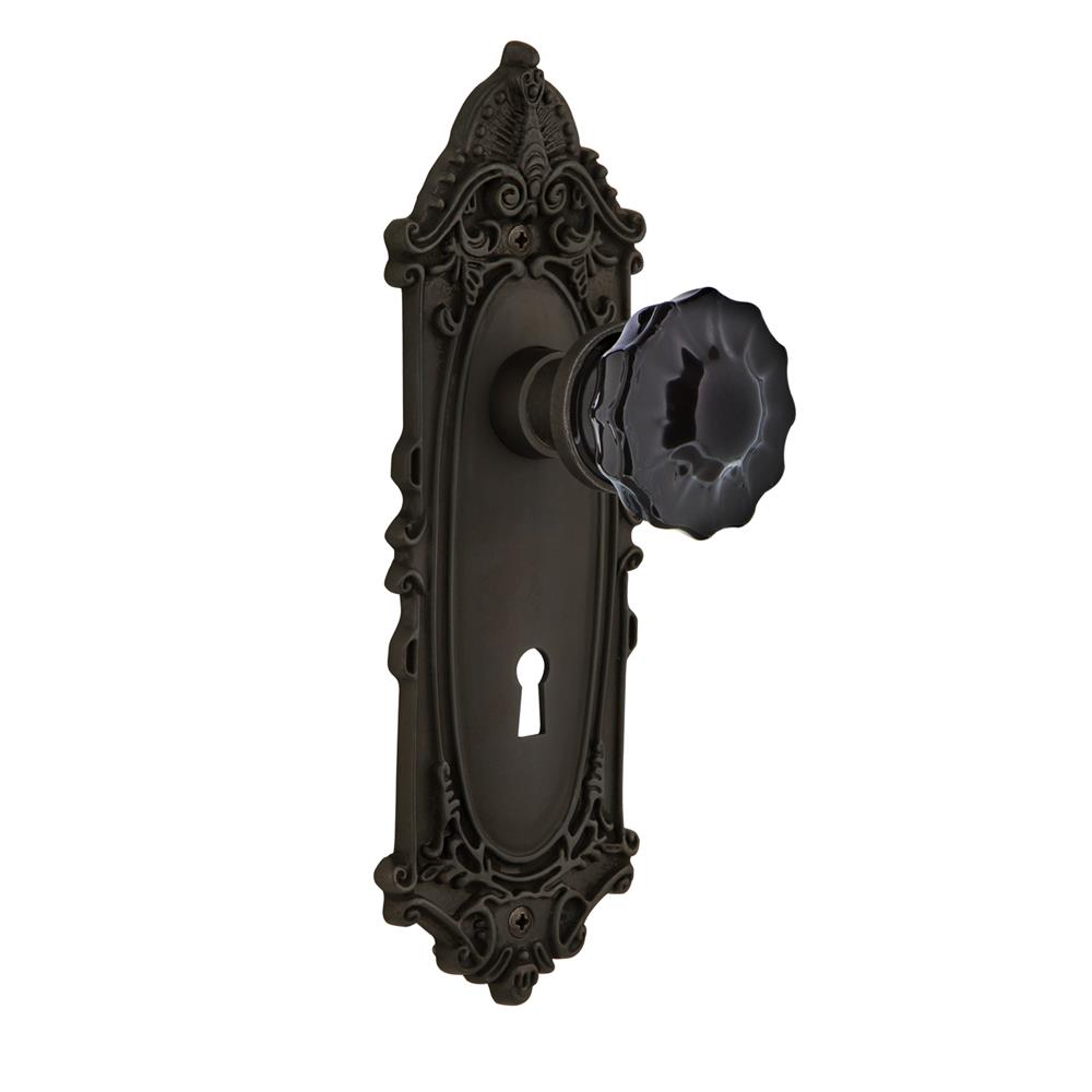 Nostalgic Warehouse VICCRB Colored Crystal Victorian Plate Interior Mortise Crystal Black Glass Door Knob in Oil-Rubbed Bronze
